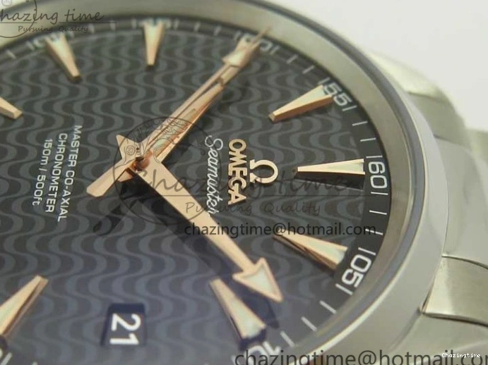 0129 FlexibleFit Aqua Terra 150M SS VSF 1:1 Best Edition Black Wave Textured Dial RG Hand on SS Bracelet A8500 Super Clone 8032